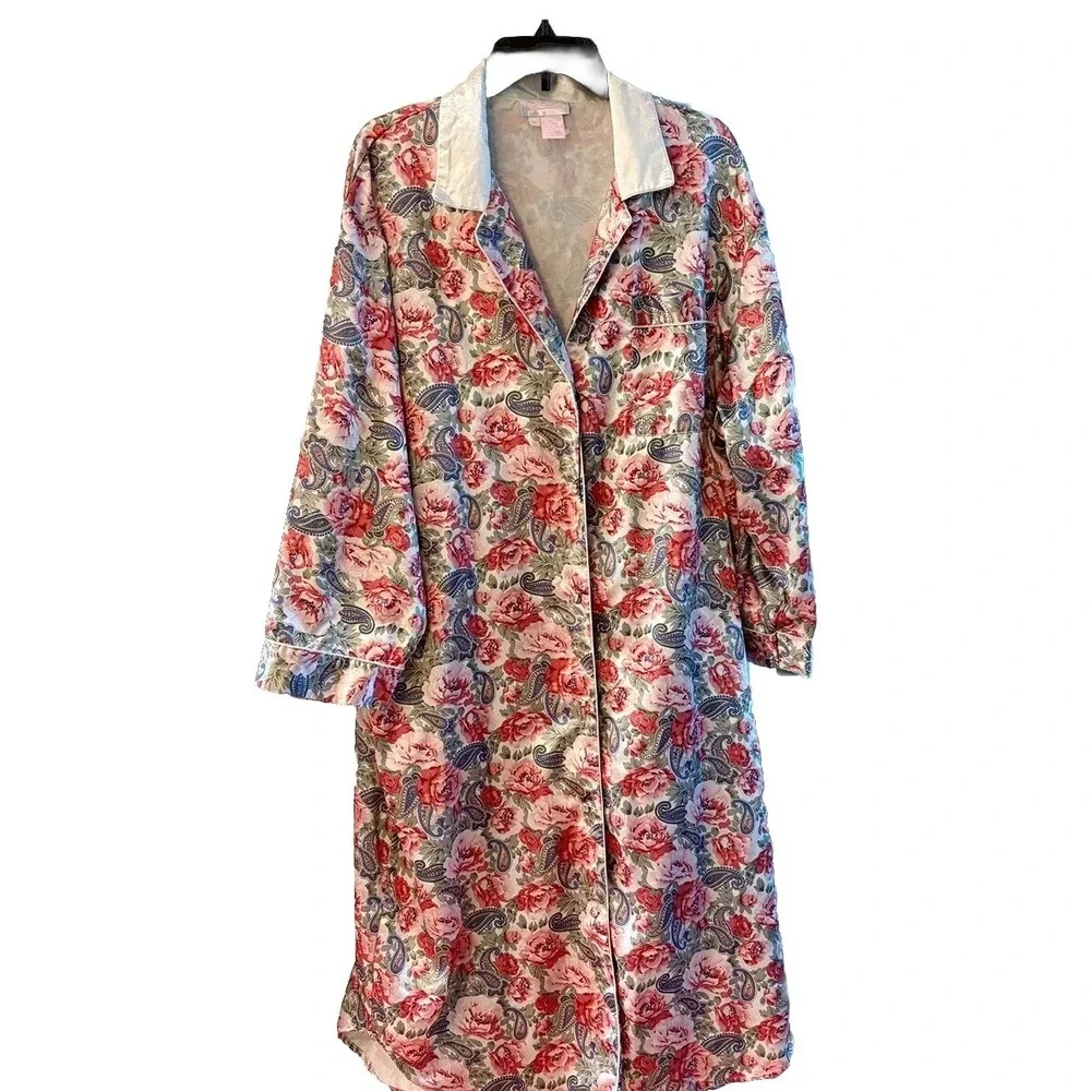 Floral Robe Roses & Paisley LS Buttons Collar Daford XL Cottagecore EUC Lounge
